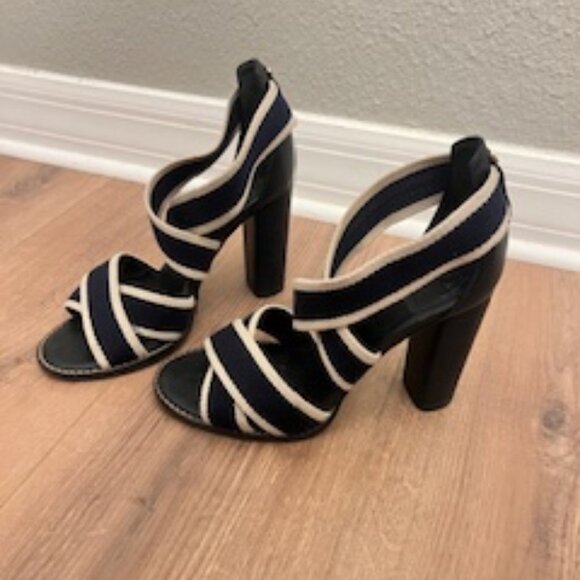 Tory Burch Laurie Criss Cross Elastic High Heel Sandal Navy Blue Size 7 - Picture 2 of 9